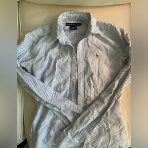 Ralph Lauren slim fit button down size 2 blue and white stripe, worn only twice!
